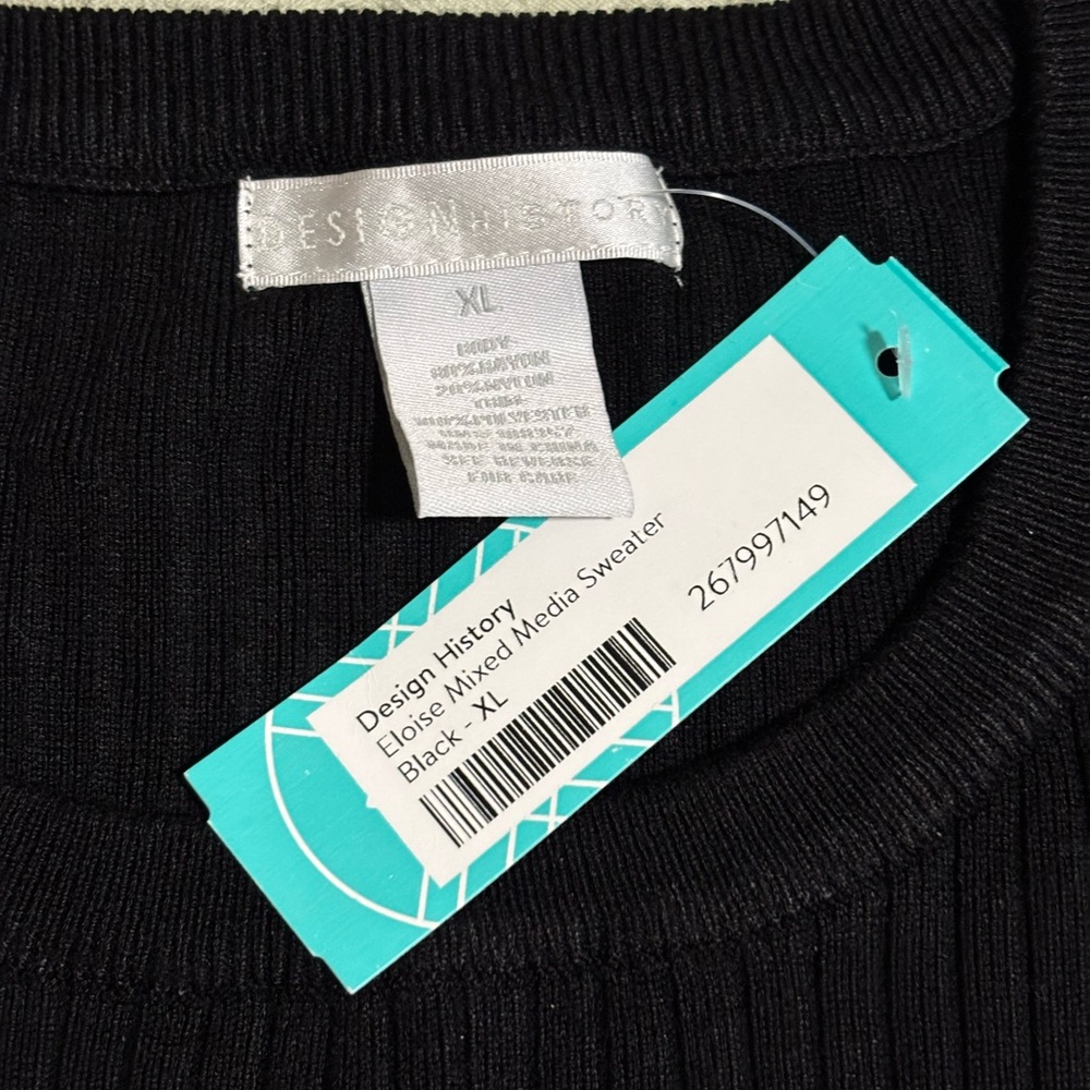 Design History Sweater Puff Sleeve Mixed Media Eloise Black XL NWT New - Picture 6 of 8